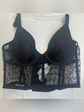 Wolford Logo Obsessed Bustier Bra Black Size 34C NWT